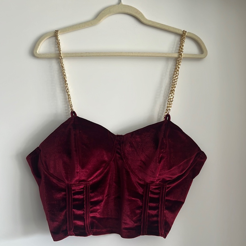 Shein crushed velvet maroon tank top